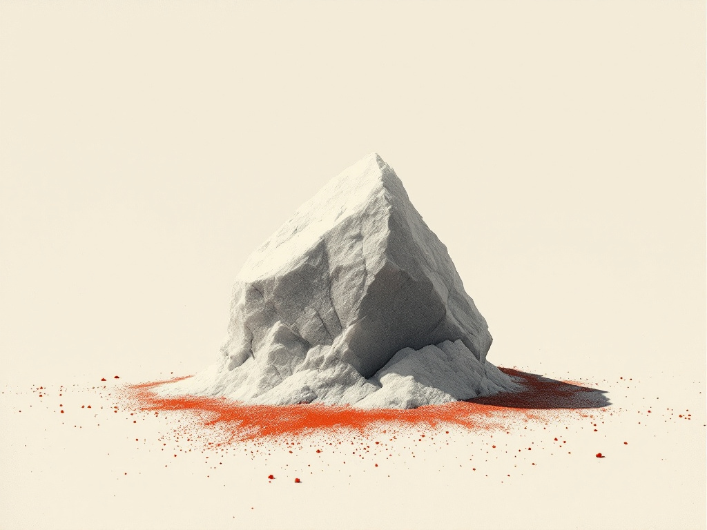 A single coarse salt crystal magnified to near-abstraction, rendered in the style of a brutalist editorial poster with hard black ink on bone paper.