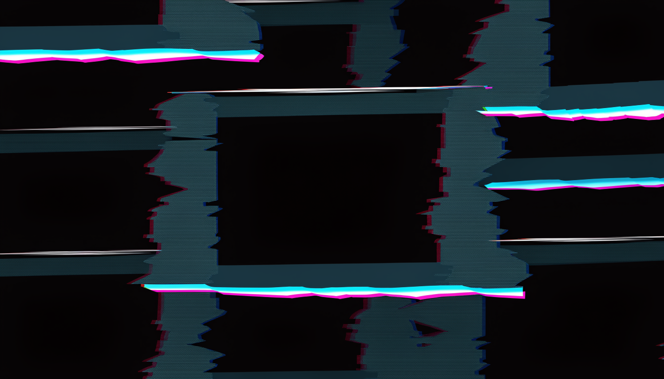 Digital glitch art of an empty shelf slot in deep charcoal void, its rectangular absence duplicated and torn across the frame in horizontal displacement band...